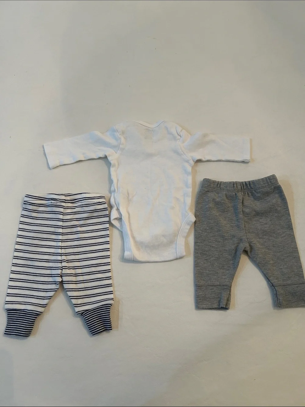 Gerber White Bodysuit with Navy Striped and Gray Pants
